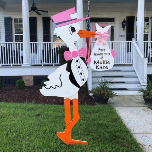 Grandparent Pink Stork Sign With Personalized Bundle, Birth Announcement Yard Stork Sign in Golden Isles - St Simons, Jekyll, Sea Island, Darien & Brunswick