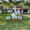 Pink Stork Sign With Sibling Stars and Dog Bone Sign, Birth Announcement Yard Stork Sign in Golden Isles - St Simons, Jekyll, Sea Island, Darien & Brunswick