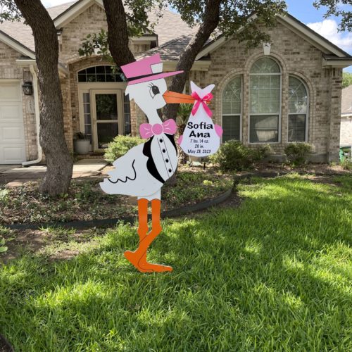 Pink Stork Sign, Birth Announcement Yard Stork Sign in Golden Isles - St Simons, Jekyll, Sea Island, Darien & Brunswick