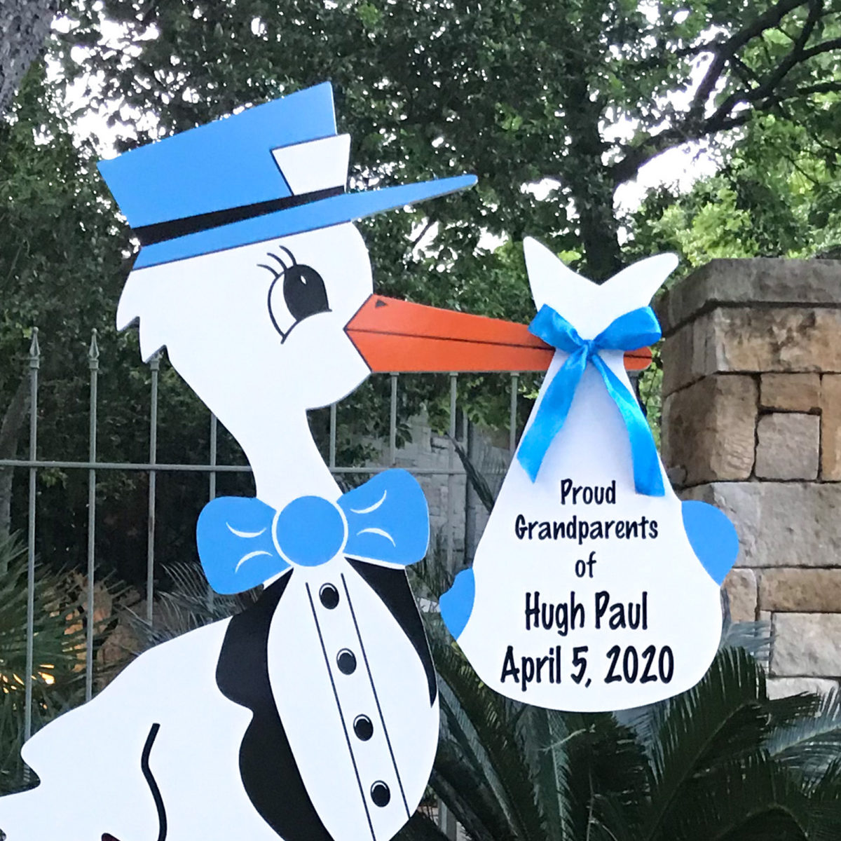 Blue Grandparent Stork Sign with Personalized Bundle, Birth Announcement Yard Stork Sign in Golden Isles - St Simons, Jekyll, Sea Island, Darien & Brunswick